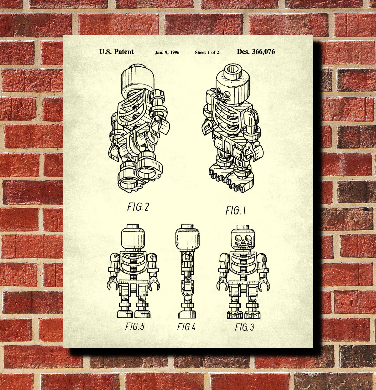 Lego Skeleton Patent Print Building Blocks Blueprint Poster