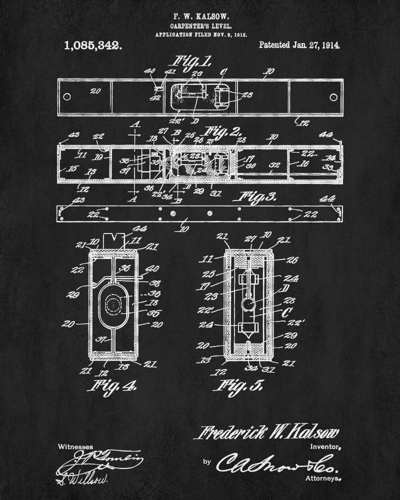 Carpenters Level Patent Print Hand Tools Blueprint Workshop Poster