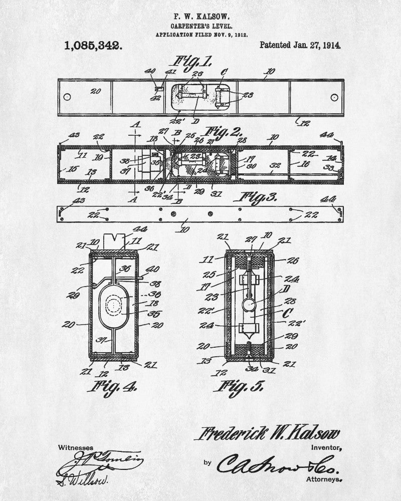 Carpenters Level Patent Print Hand Tools Blueprint Workshop Poster