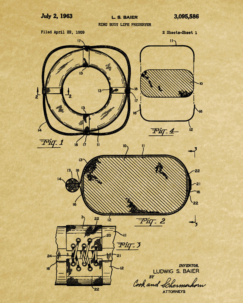 Life Buoy Patent Print Nautical Poster Sailing Decor
