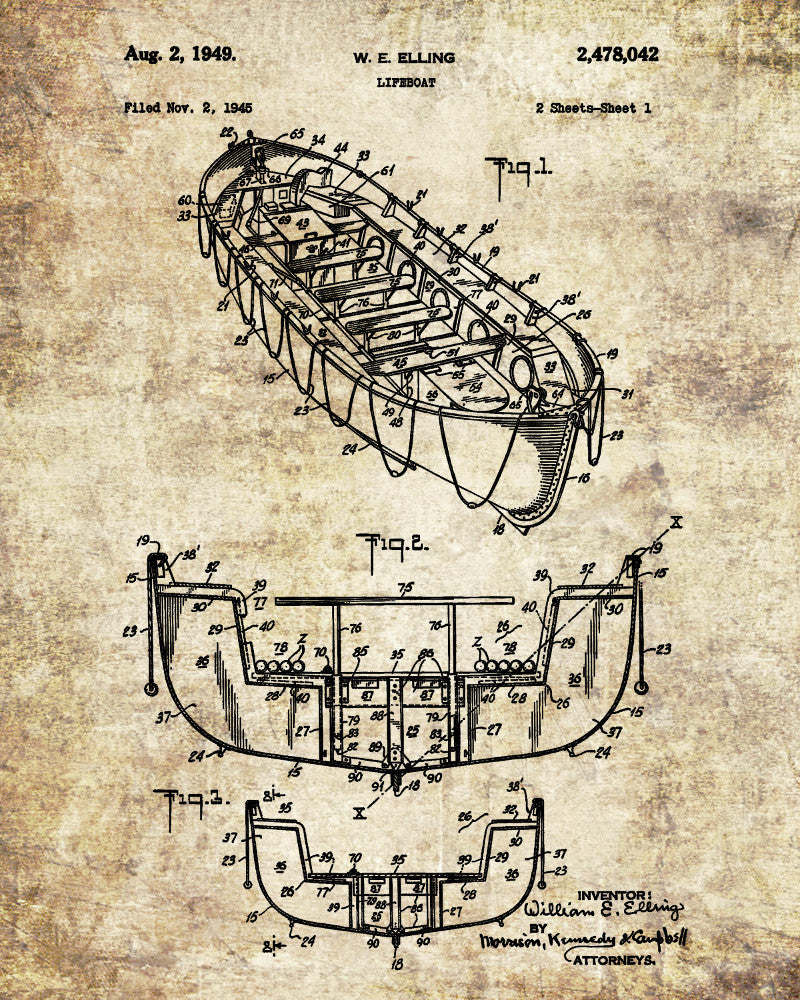 Lifeboat Patent Print Nautical Poster Sailing Decor