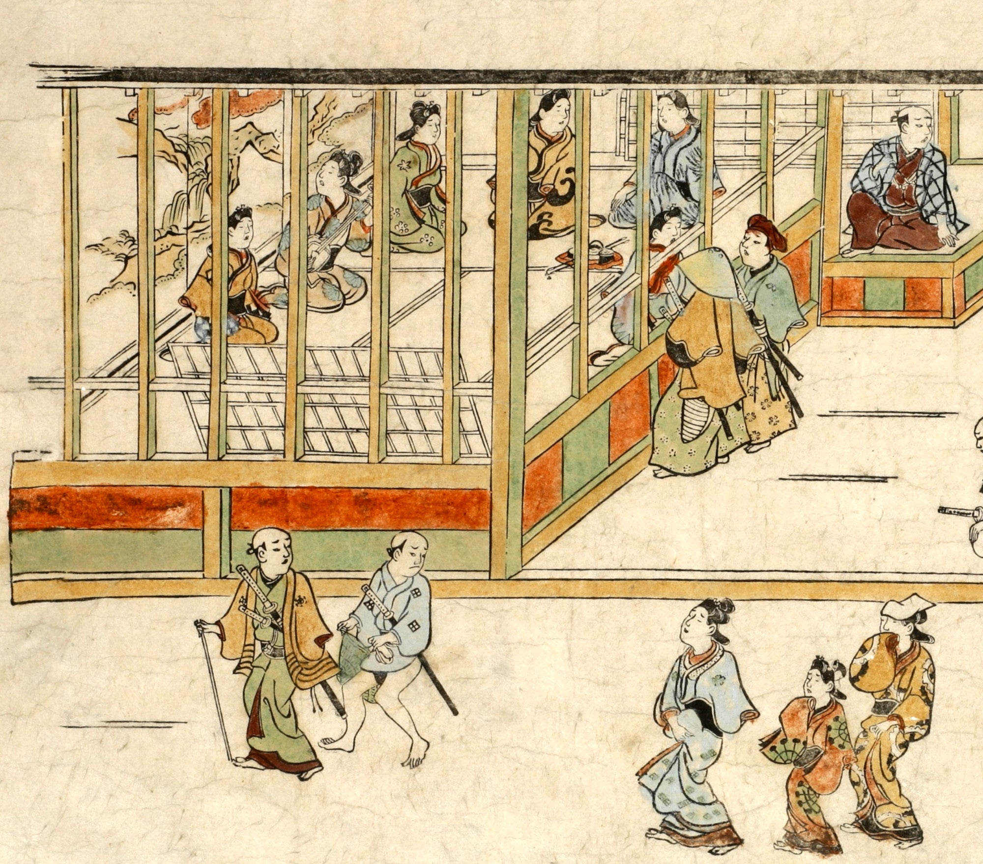 Hishikawa Moronobu Japanese Print, lobby of a brothel
