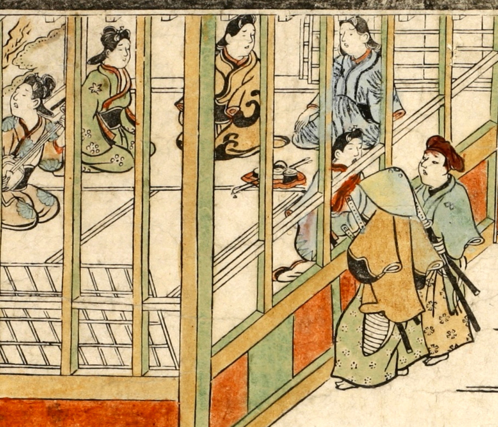 Hishikawa Moronobu Japanese Print, lobby of a brothel