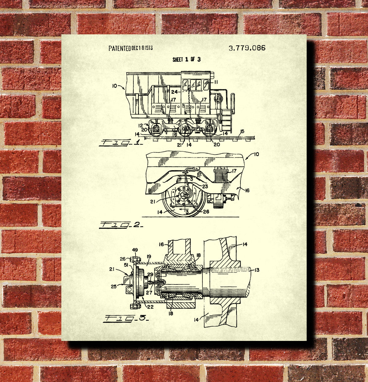 Locomotive Odometer Patent Print Train Poster Railroad Wall Art
