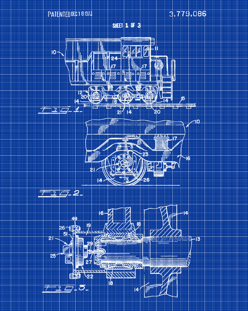Locomotive Odometer Patent Print Train Poster Railroad Wall Art
