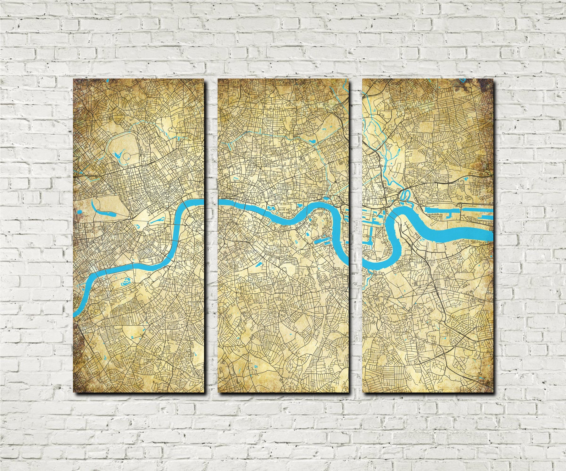 London Street Map 3 Panel Canvas Wall Map 7104BC3