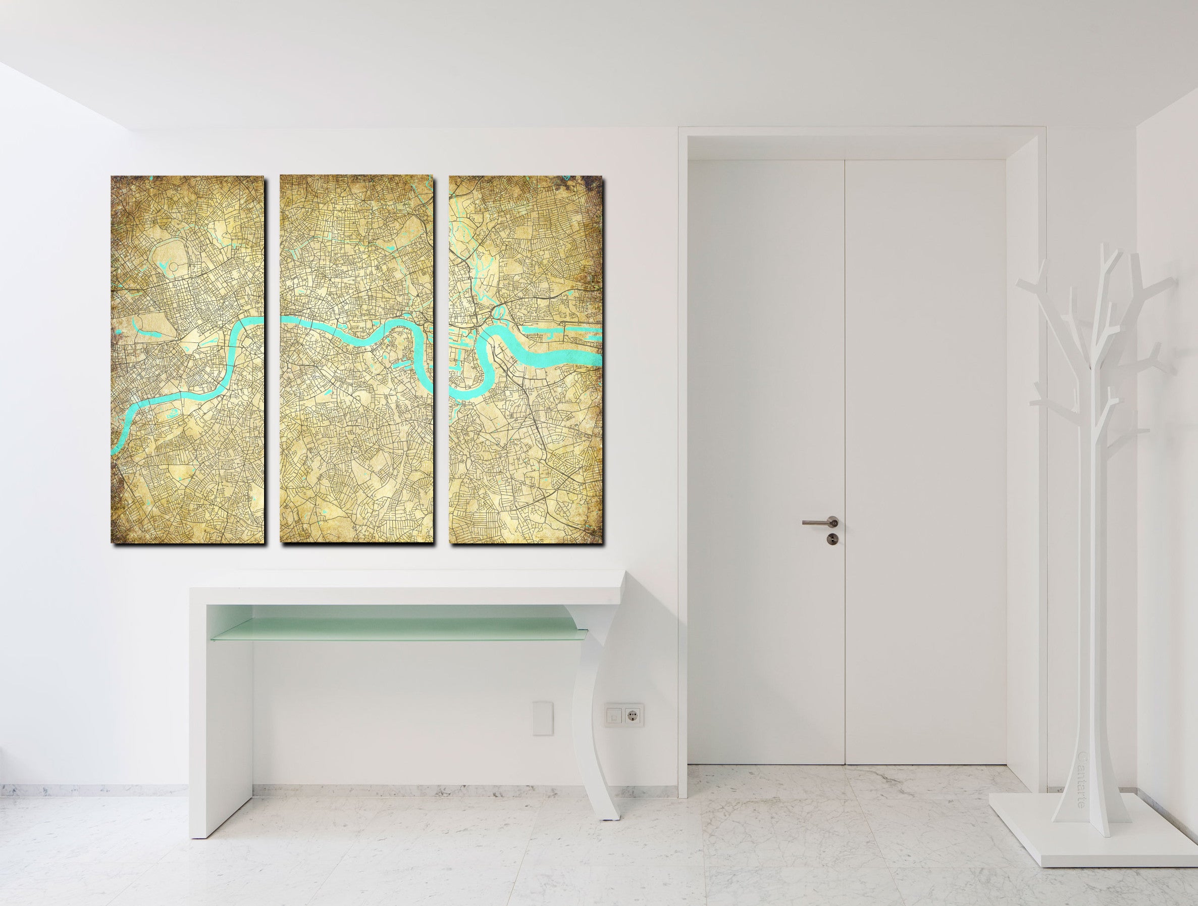 London Street Map 3 Panel Canvas Wall Map