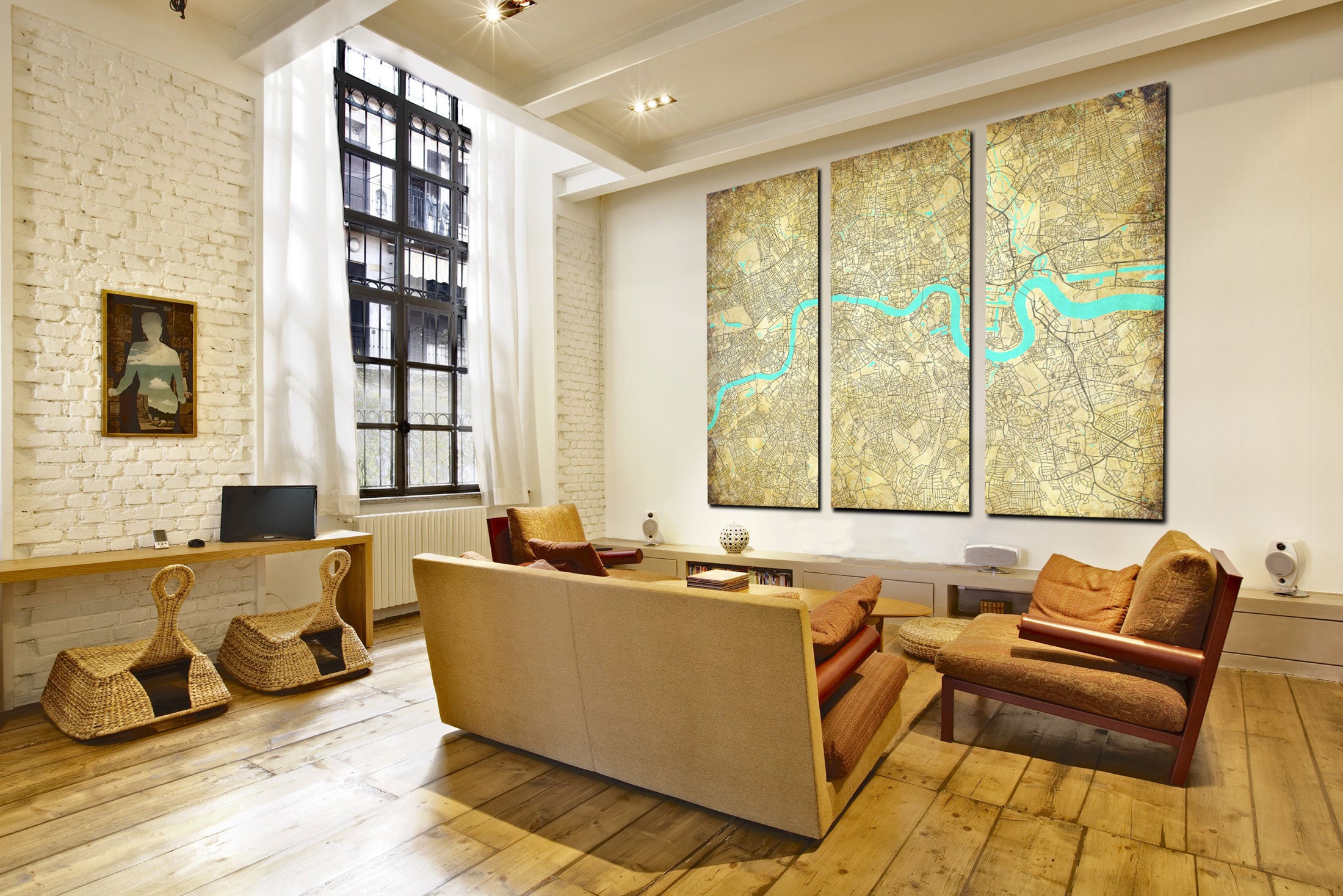 London Street Map 3 Panel Canvas Wall Map