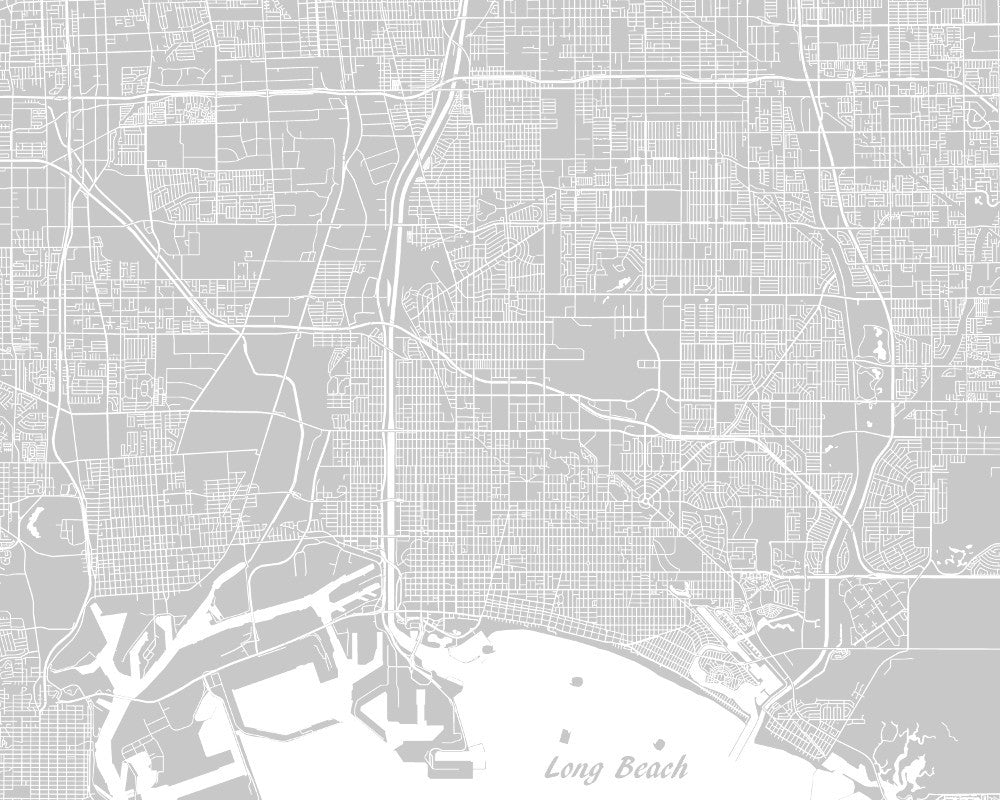 Long Beach City Street Map Print Feature Wall Art Poster