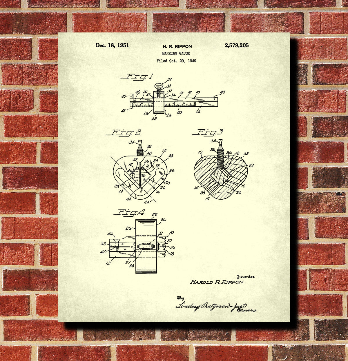 Carpenters Marking Gauge Patent Print Hand Tools Workshop Poster