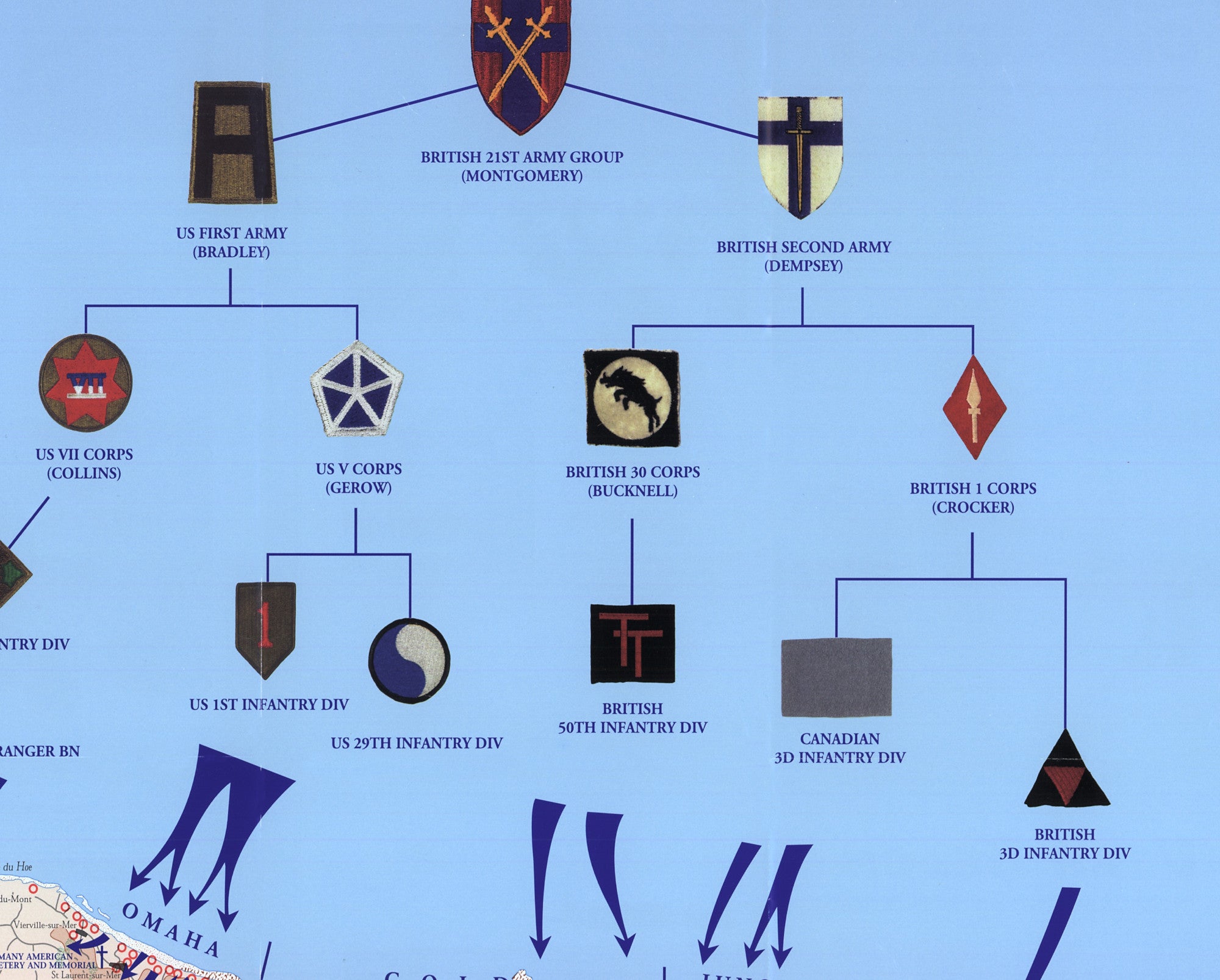 Normandy Invasion Map D-Day the 6th of June 1944