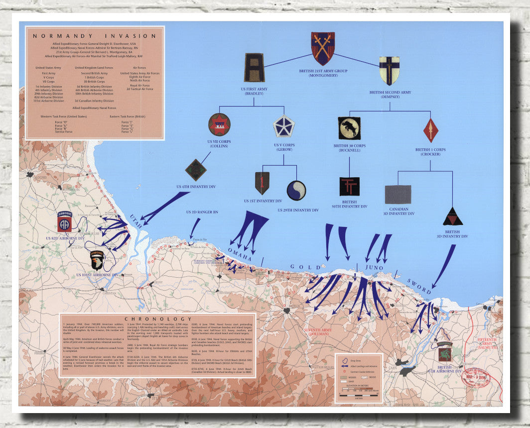 Normandy Invasion Map D-Day the 6th of June 1944