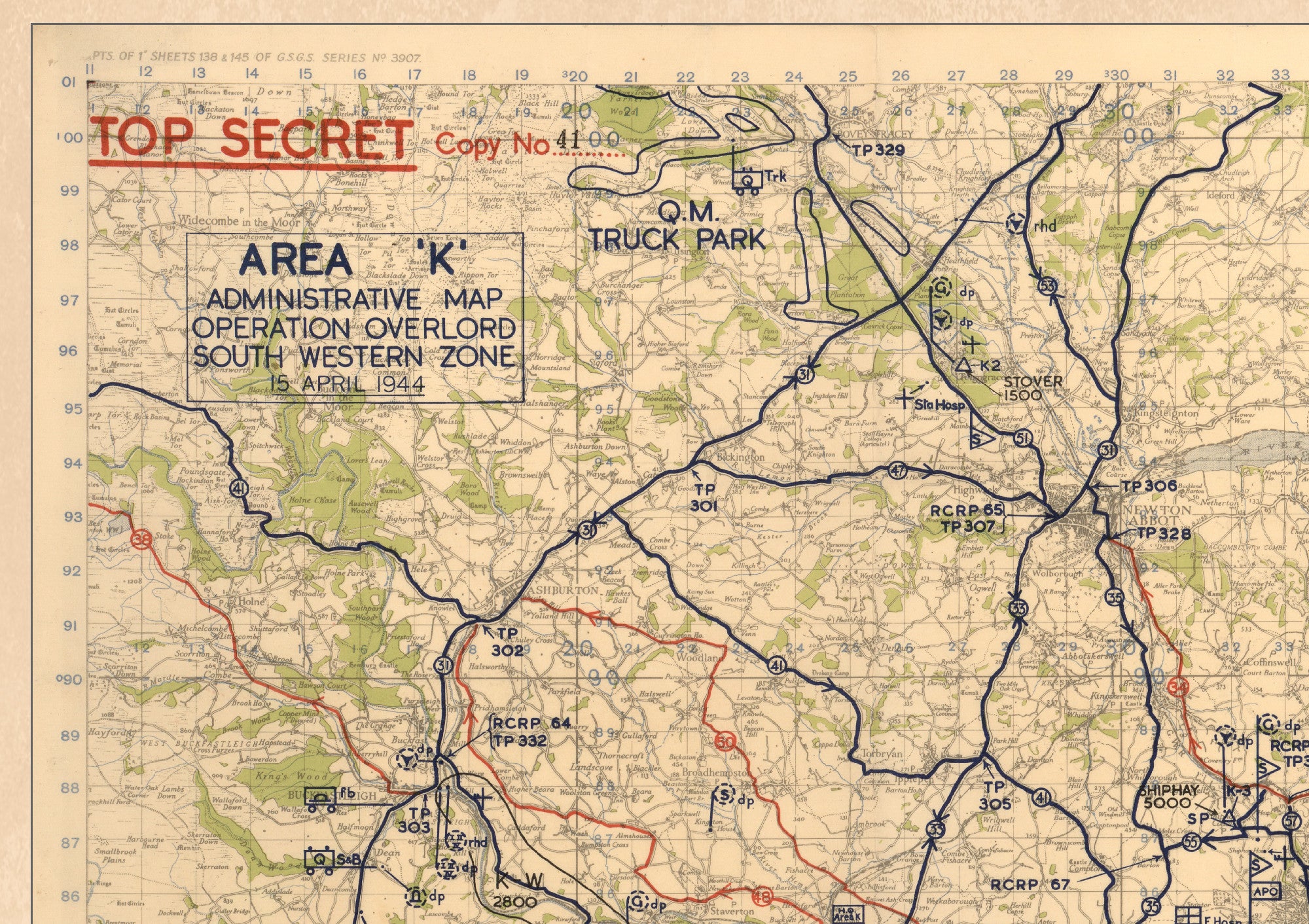 Military Map, Operation Overlord South Western Zone, 15 April 1944