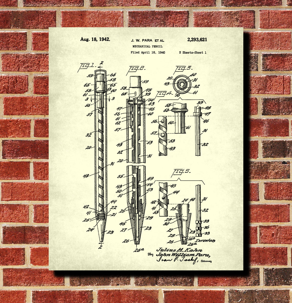 Mechanical Pencil Patent Print Pencil Blueprint Office Poster