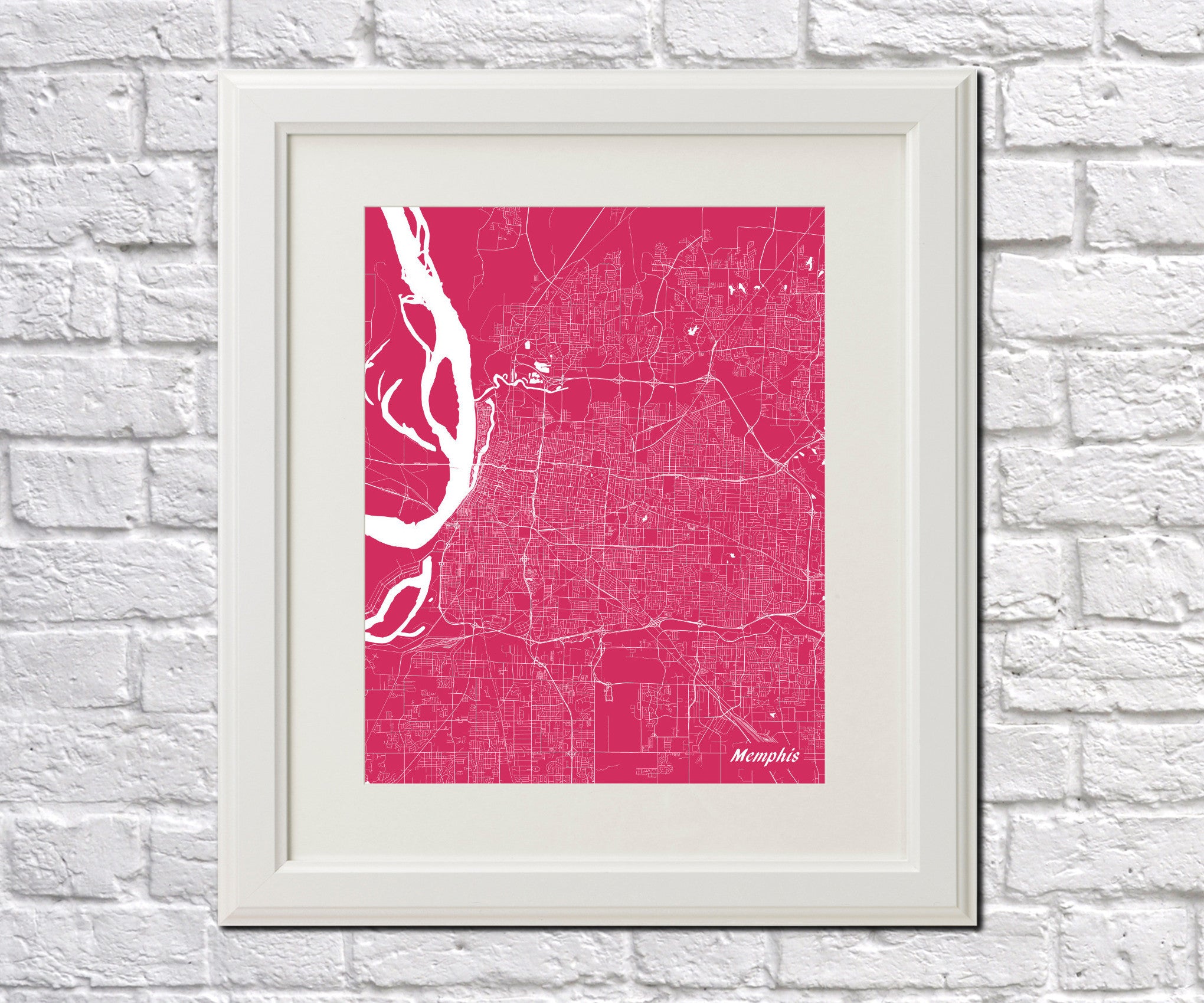Memphis City Street Map Print Feature Wall Art Poster