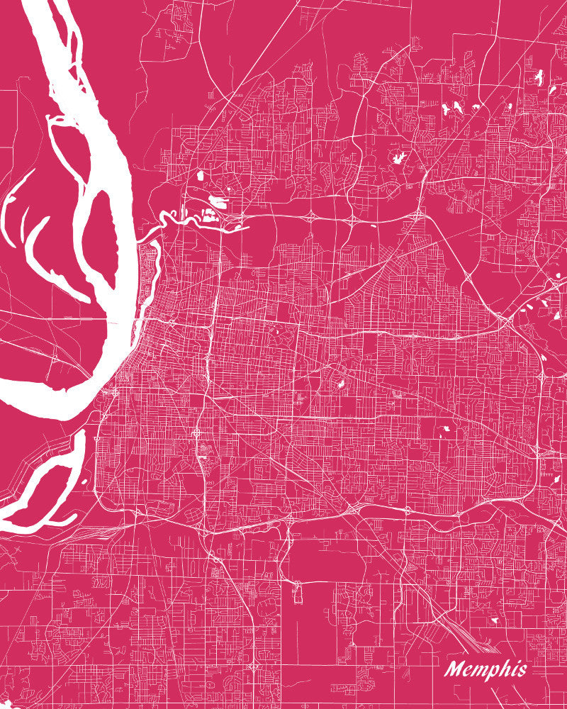 Memphis City Street Map Print Feature Wall Art Poster