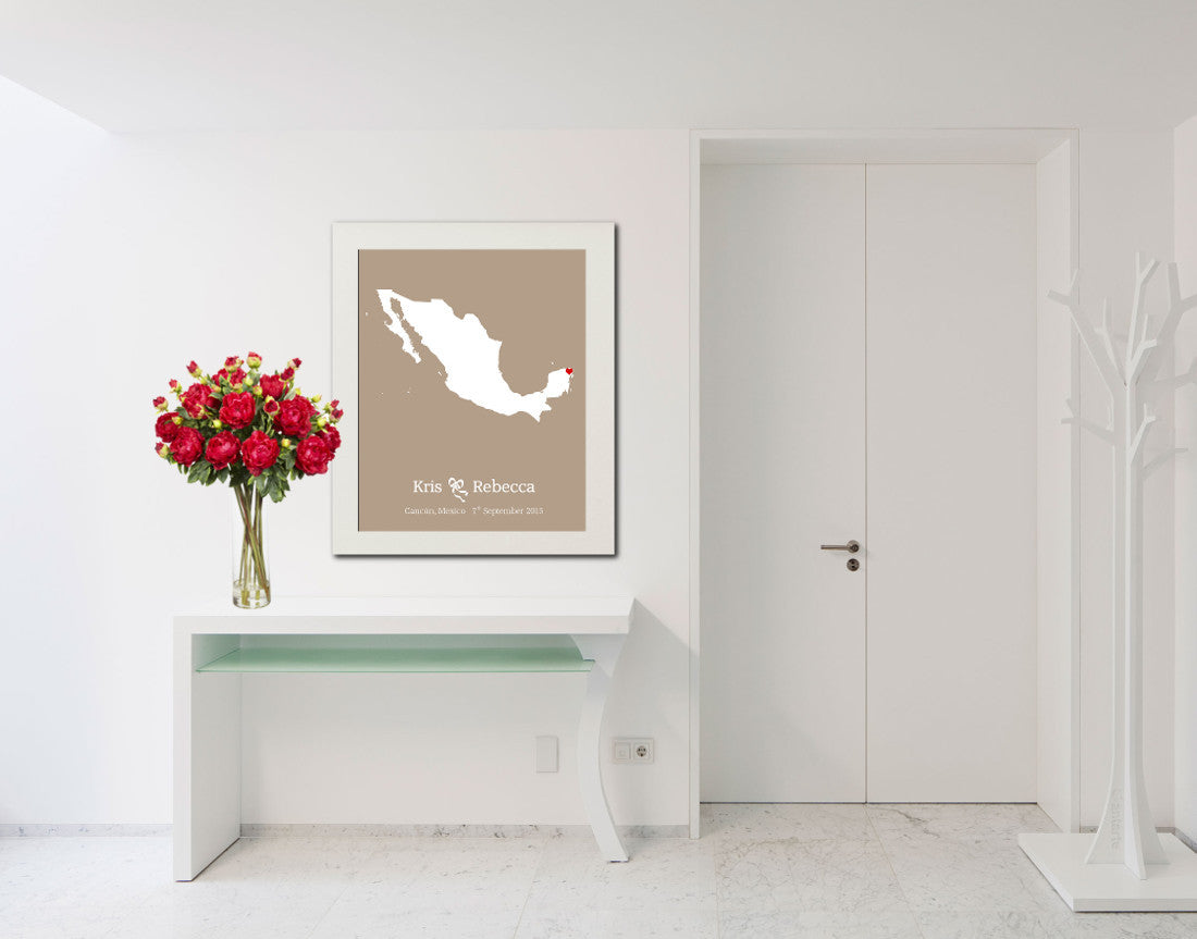 Mexico Custom Wedding Engagement Art Print - OnTrendAndFab