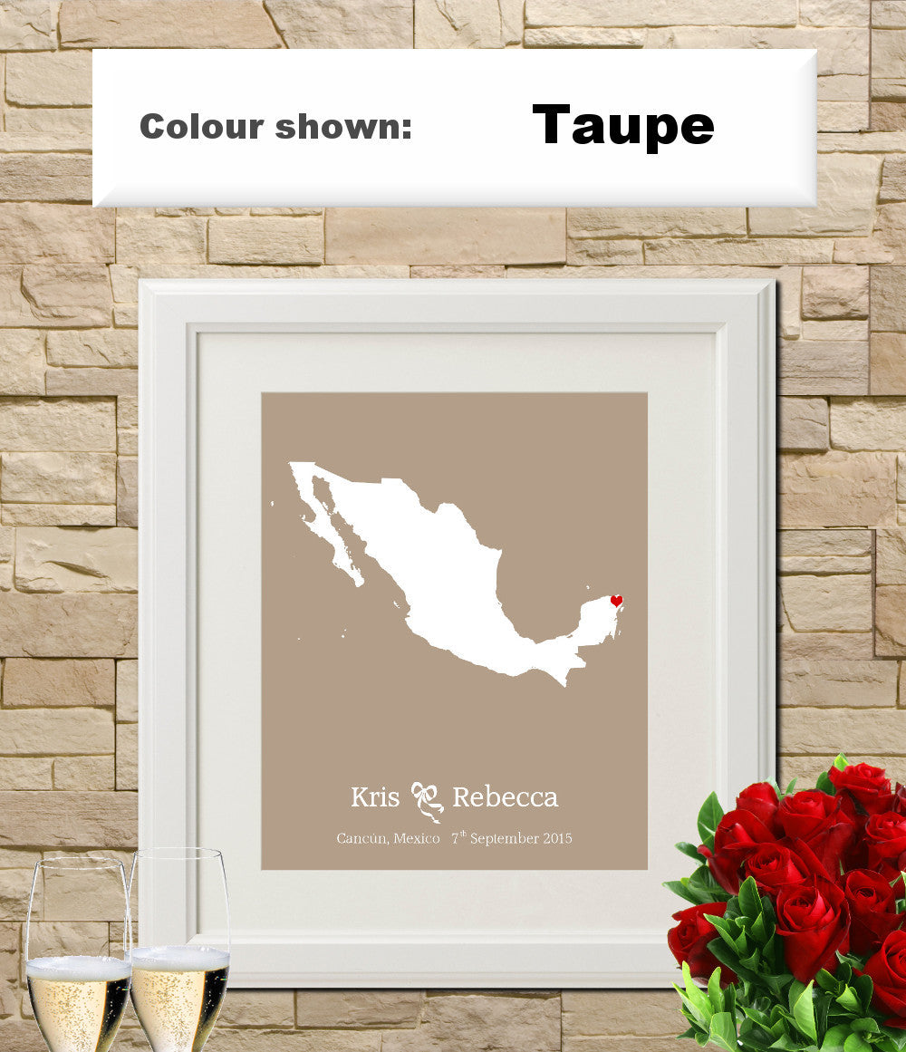 Mexico Custom Wedding Engagement Art Print - OnTrendAndFab