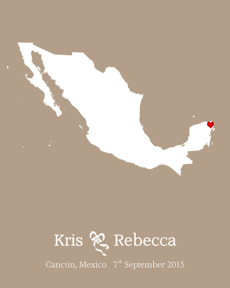 Mexico Custom Wedding Engagement Art Print - OnTrendAndFab