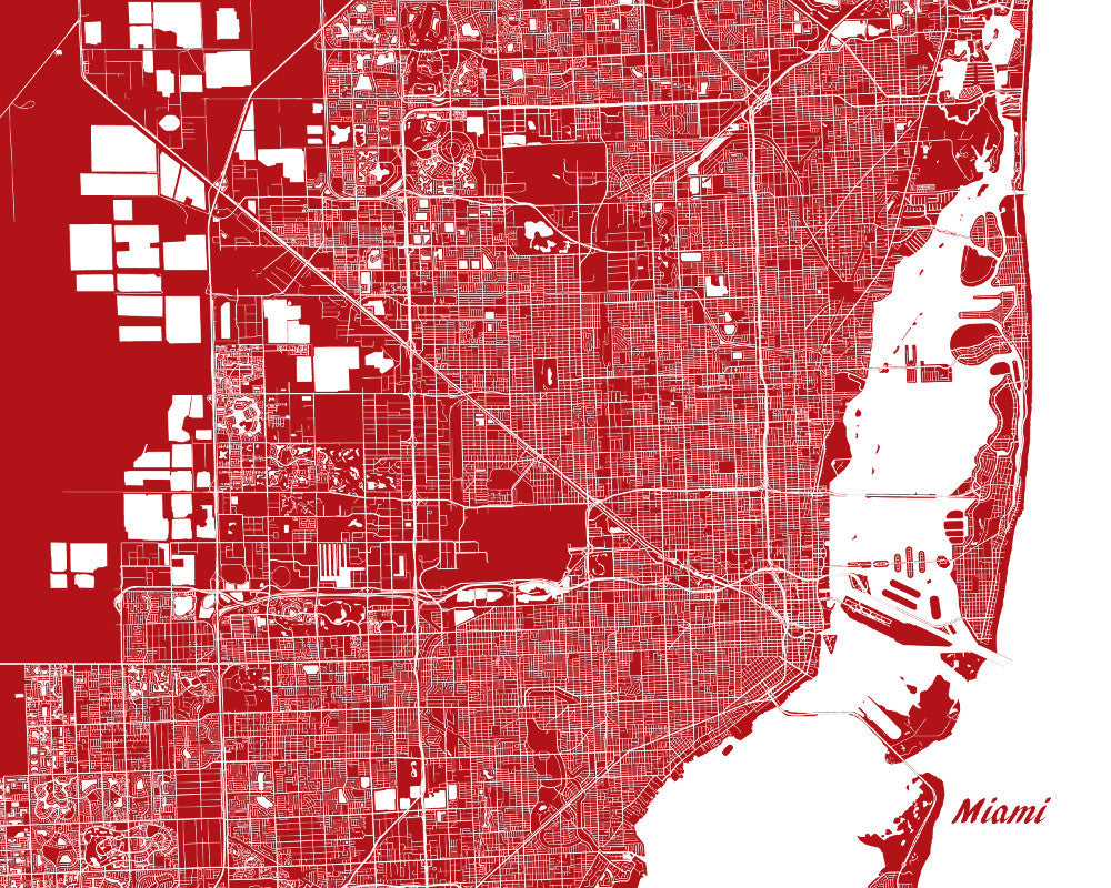 Miami City Street Map Print Custom Wall Map - OnTrendAndFab