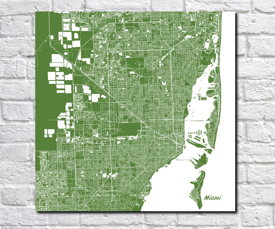 Miami City Street Map Print Custom Wall Map - OnTrendAndFab