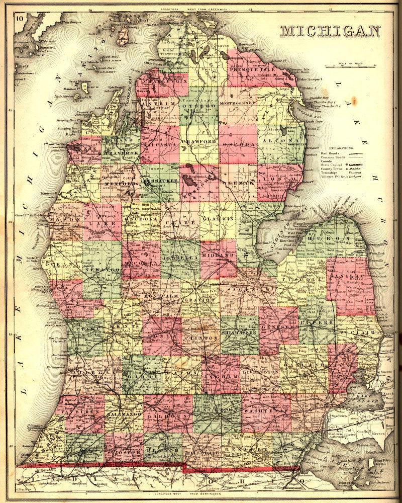Michigan State Map Print Vintage Poster Old Map as Art - OnTrendAndFab