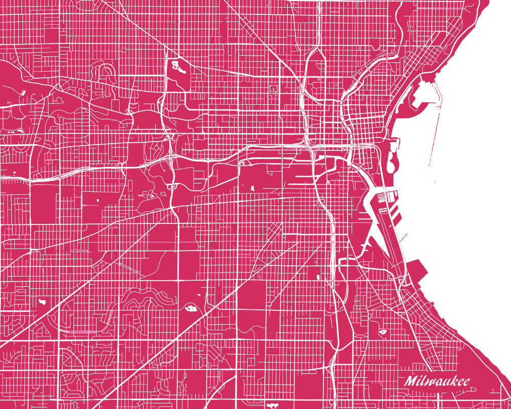 Milwaukee City Street Map Print Feature Wall Art Poster