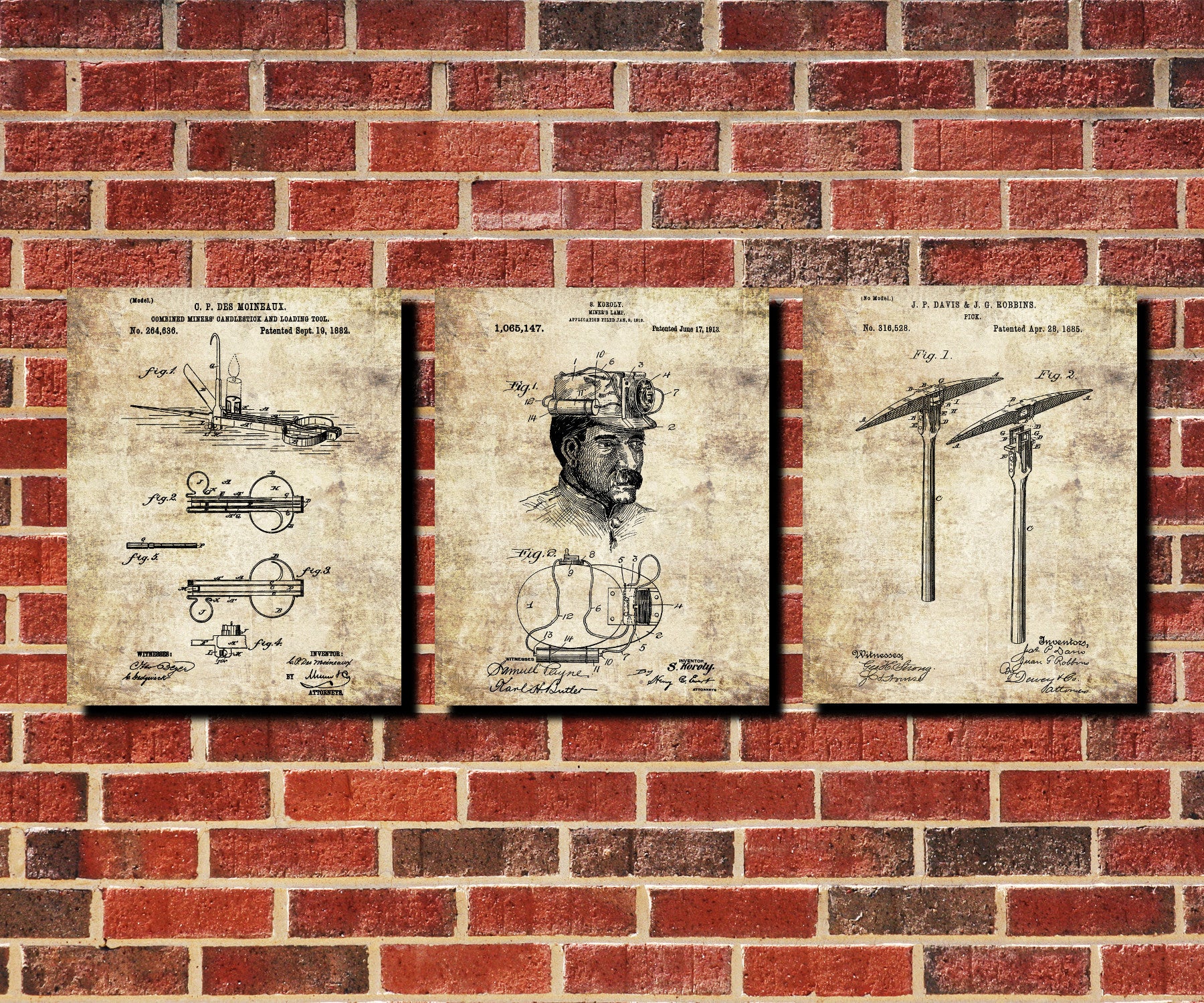 Mining Equipment Patent Prints Set 3 Klondike Gold Rush