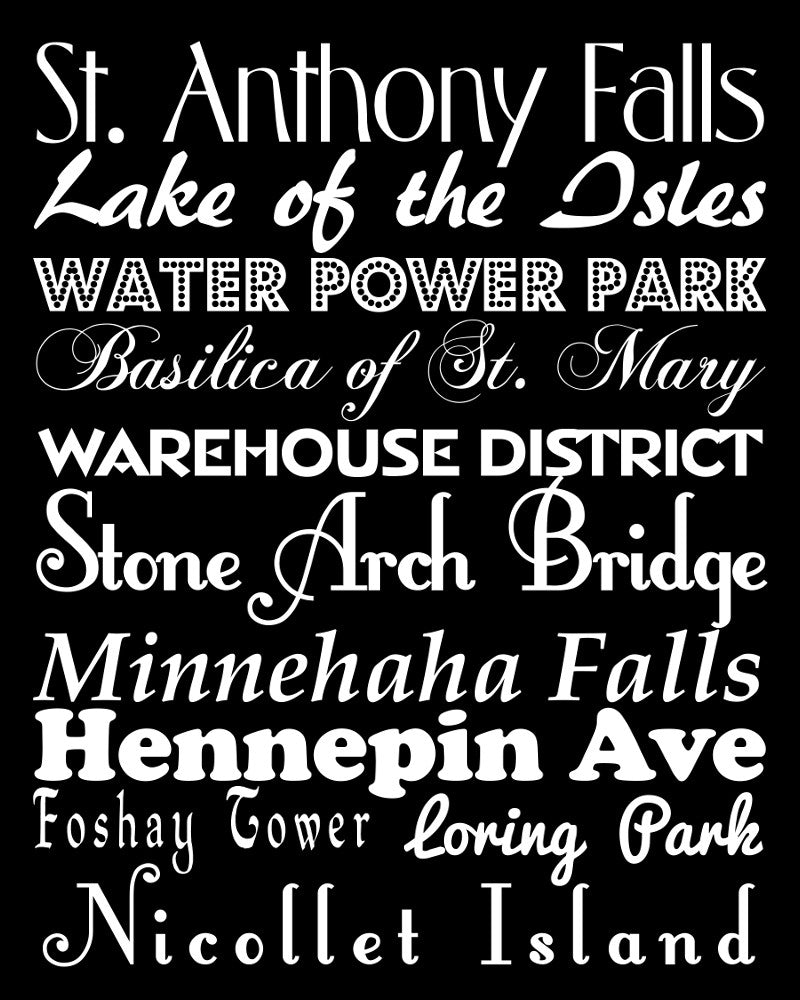 Minneapolis Neighbourhood Print Typography Scroll