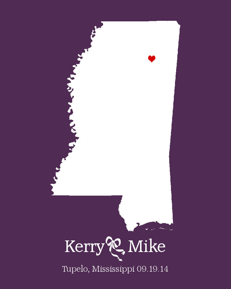 Mississippi Custom Wedding Engagement Art Print - OnTrendAndFab