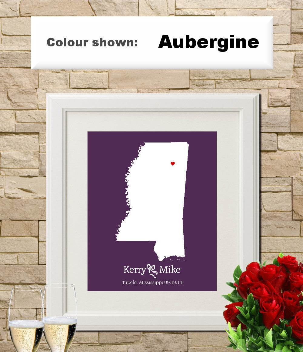 Mississippi Custom Wedding Engagement Art Print - OnTrendAndFab