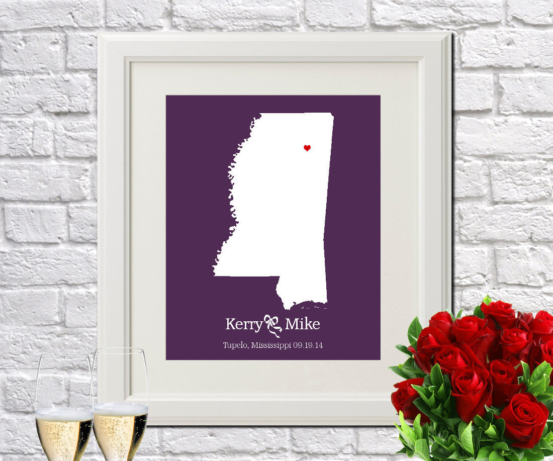Mississippi Custom Wedding Engagement Art Print - OnTrendAndFab