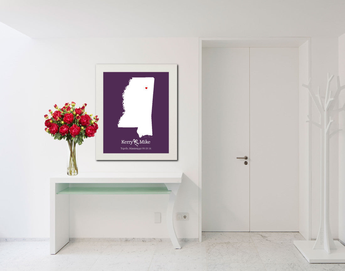 Mississippi Custom Wedding Engagement Art Print - OnTrendAndFab