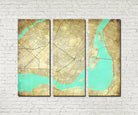 Montreal City Street Map 3 Panel Canvas Wall Art 7011C3