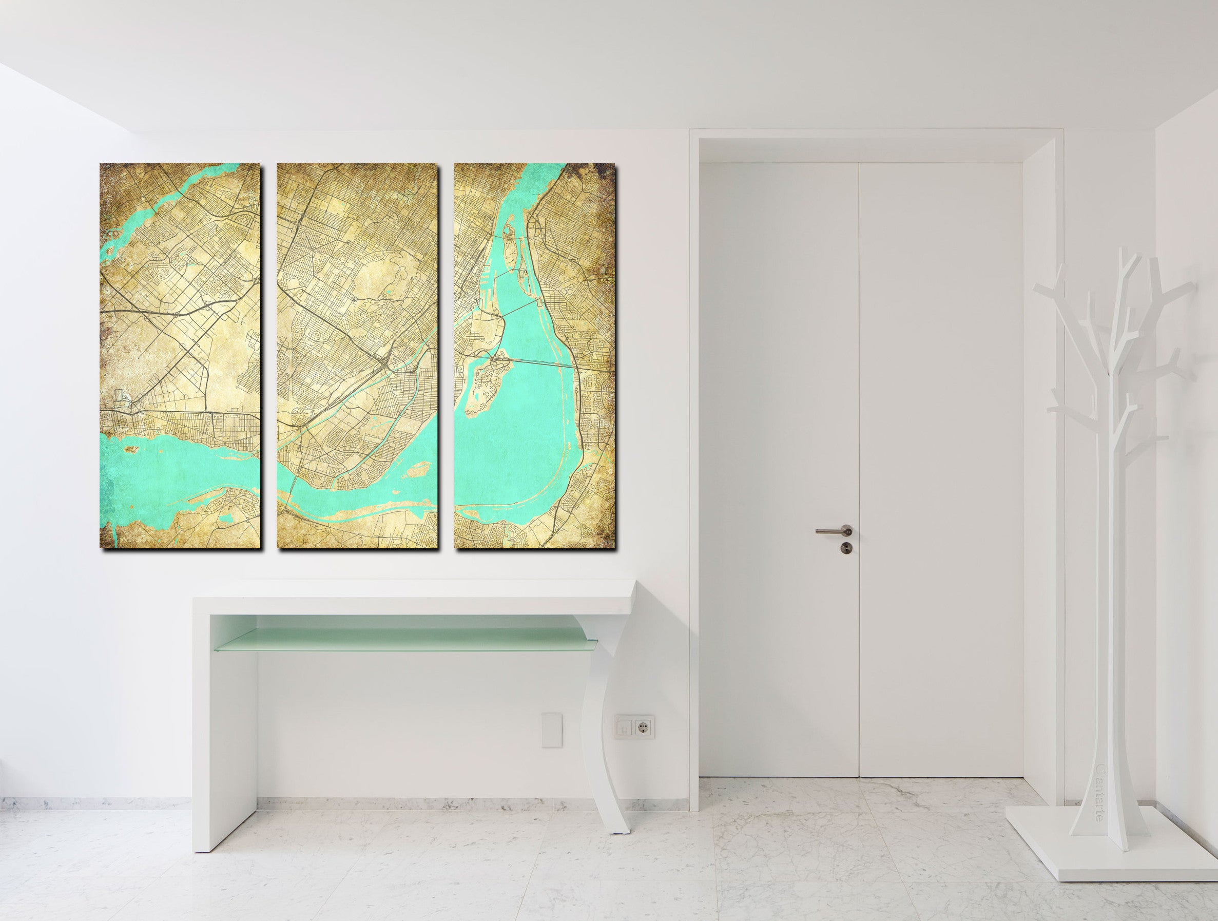 Montreal City Street Map 3 Panel Canvas Wall Art 7011C3