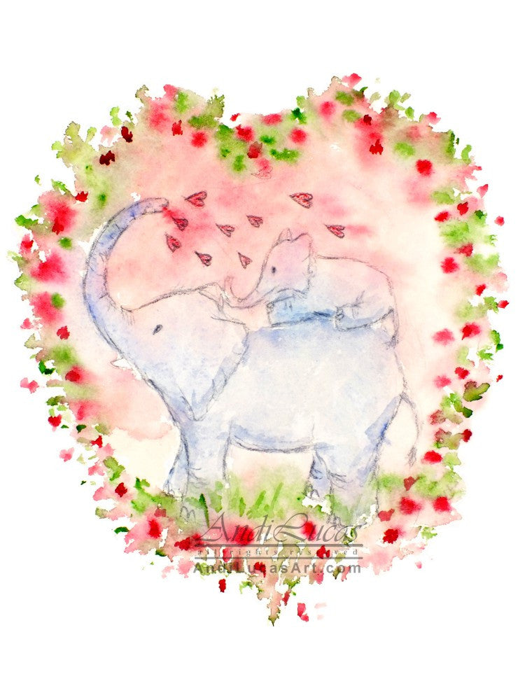 Elephant Hearts Cute Children's Nursery Wall Art Print