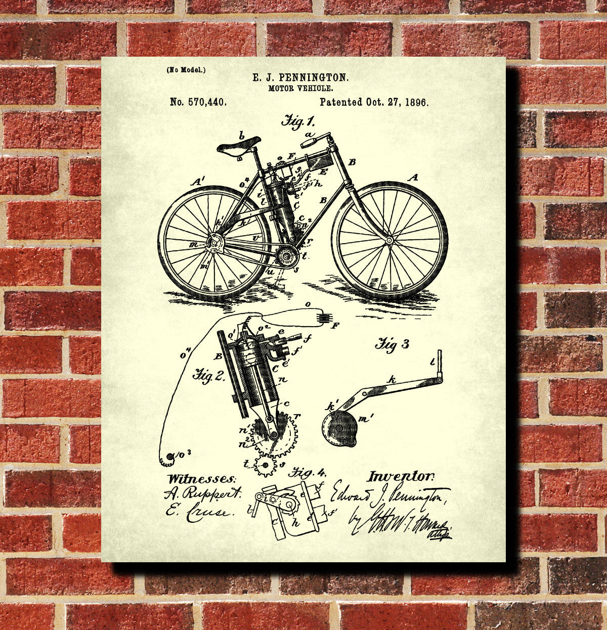 Pennington Motorcycle Patent Print Vintage Motorbike Blueprint Poster
