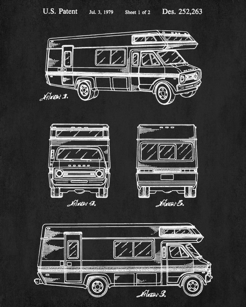 Motorhome Patent Print, RV Blueprint Camping Outdoors Poster