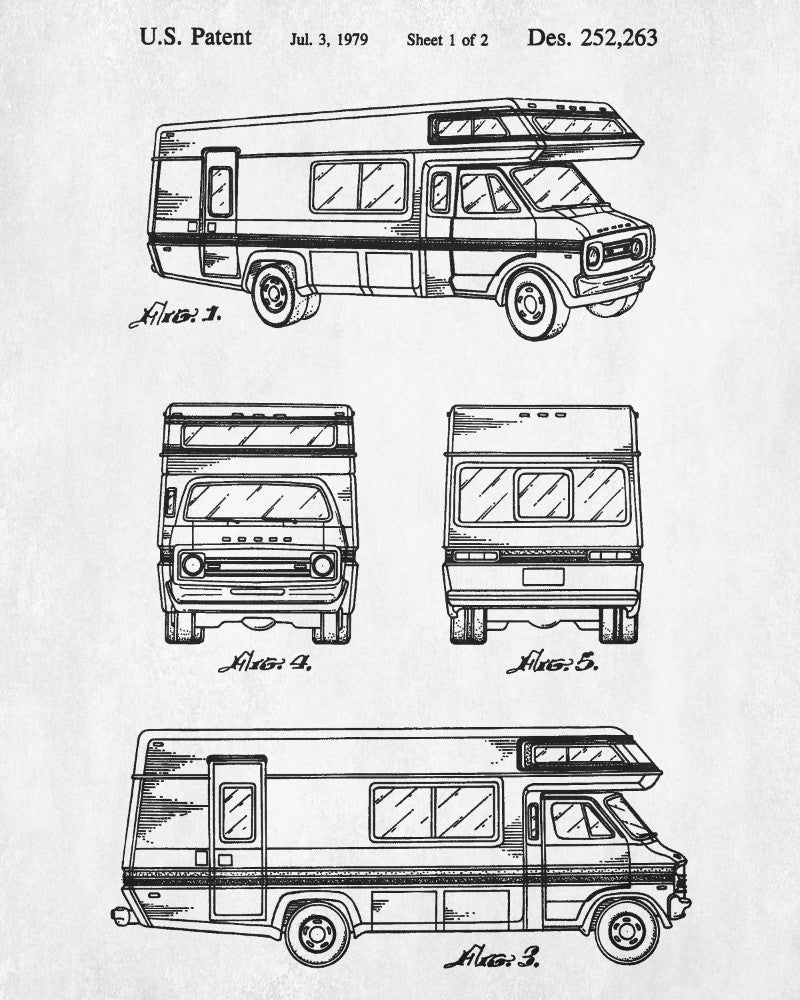 Motorhome Patent Print, RV Blueprint Camping Outdoors Poster