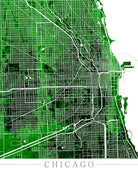 Chicago, Illinois City Street Map Print Modern Art Poster