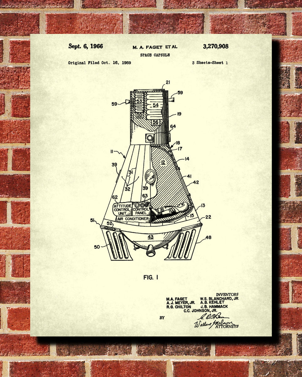 Space Capsule Patent Print NASA Astronaut Wall Art Poster – GalleryThane