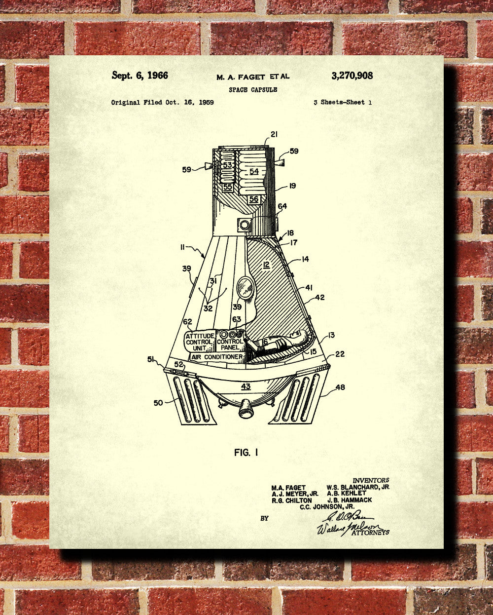 Space Capsule Patent Print NASA Astronaut Wall Art Poster
