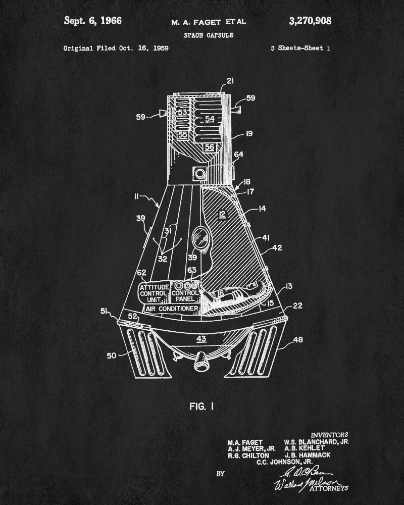 Space Capsule Patent Print NASA Astronaut Wall Art Poster