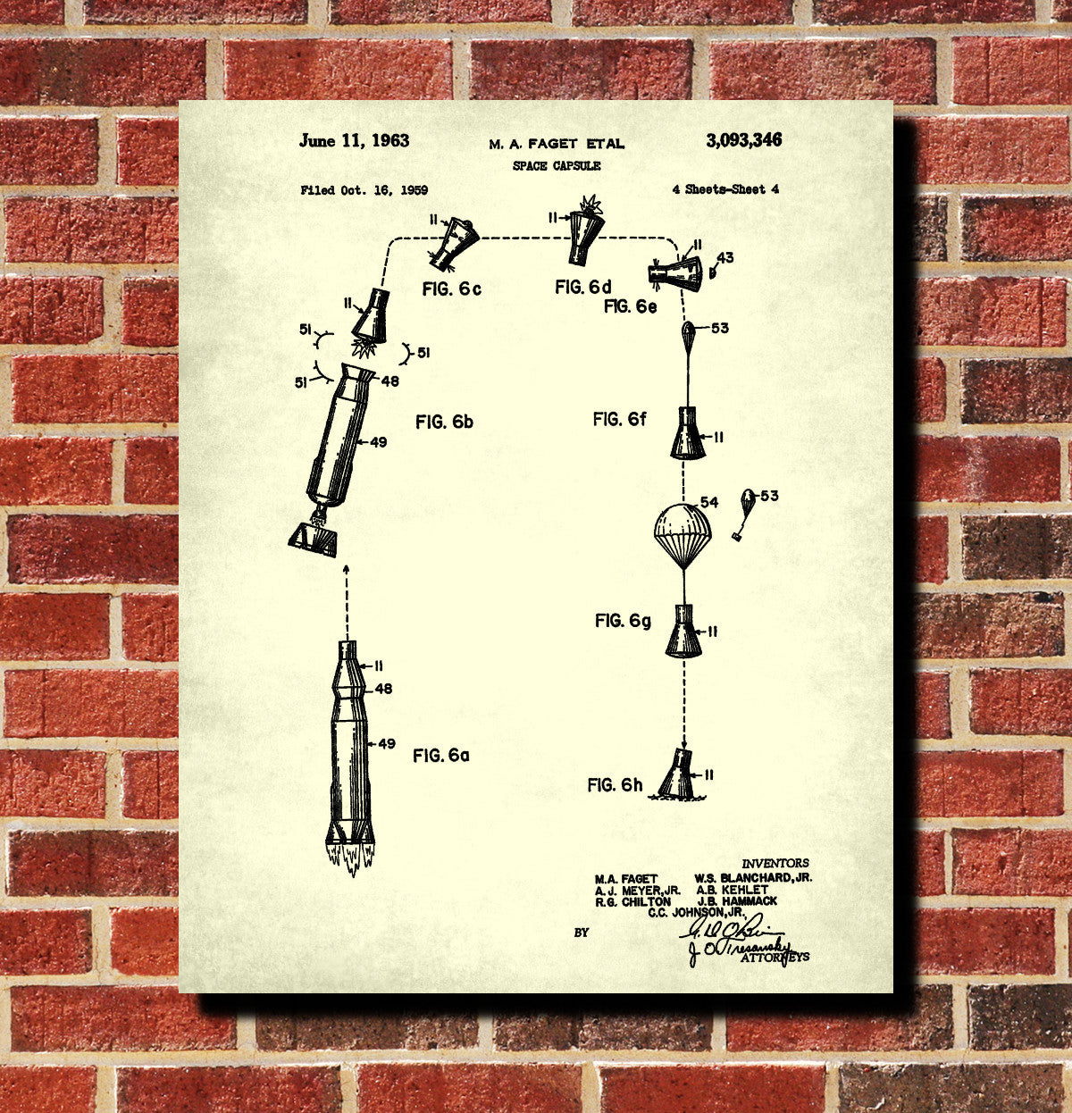 NASA Space Capsule Patent Print Astronaut Wall Art Poster