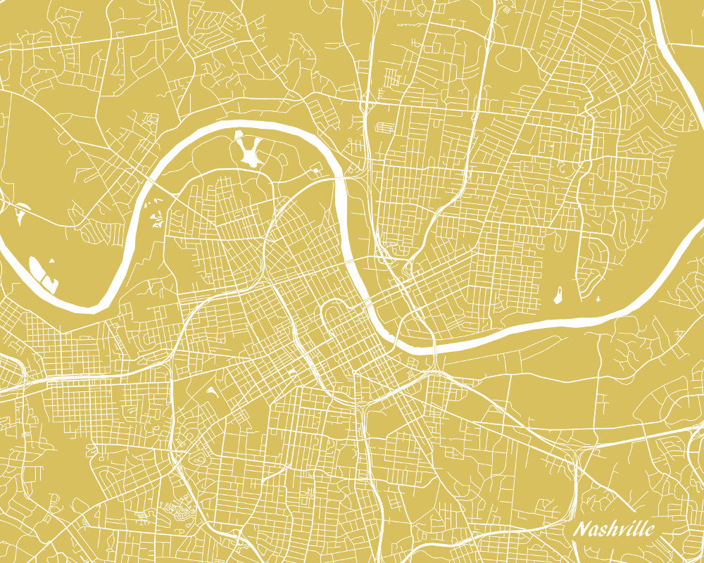 Nashville City Street Map Print Feature Wall Art Poster