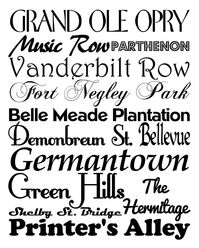 Nashville Neighbourhood Print Typography Scroll