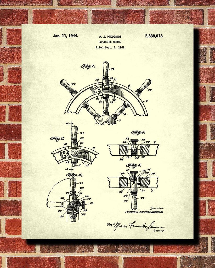 Ships Wheel Patent Print Boating Blueprint Nautical Poster - OnTrendAndFab