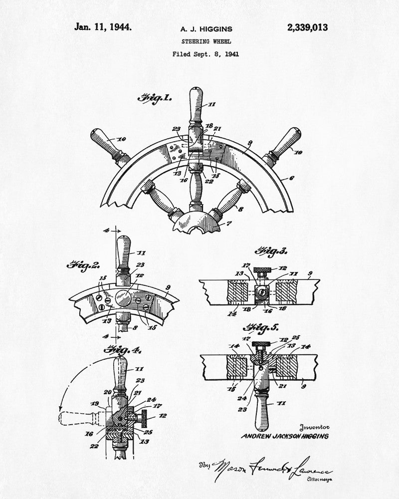 Ships Wheel Patent Print Boating Blueprint Nautical Poster - OnTrendAndFab