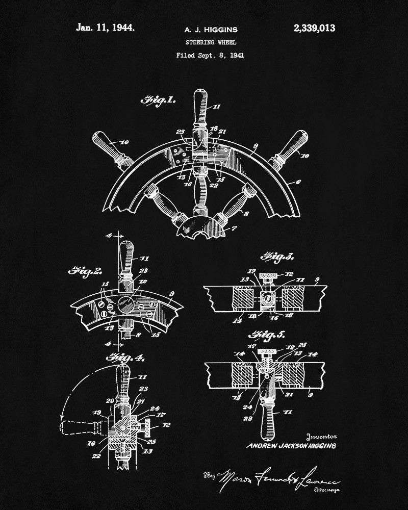 Ships Wheel Patent Print Boating Blueprint Nautical Poster - OnTrendAndFab