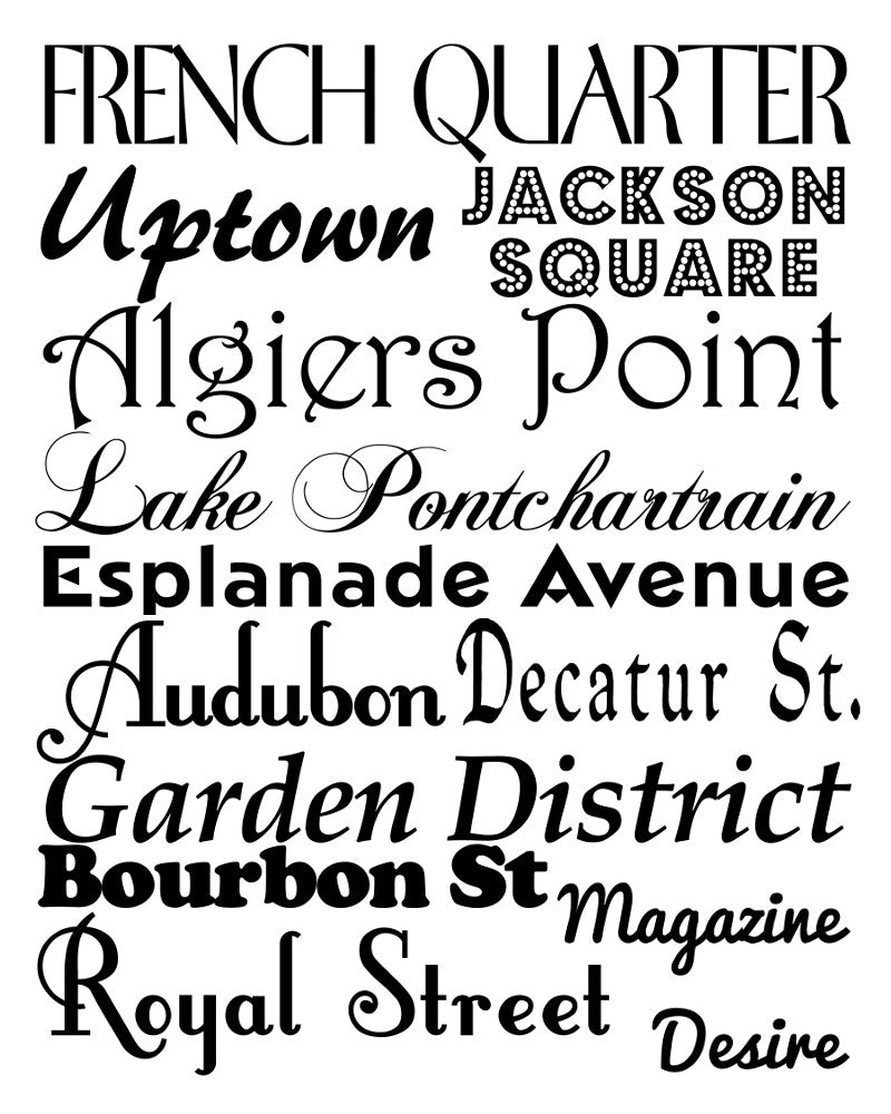 New Orleans Neighbourhood Print Typography Scroll